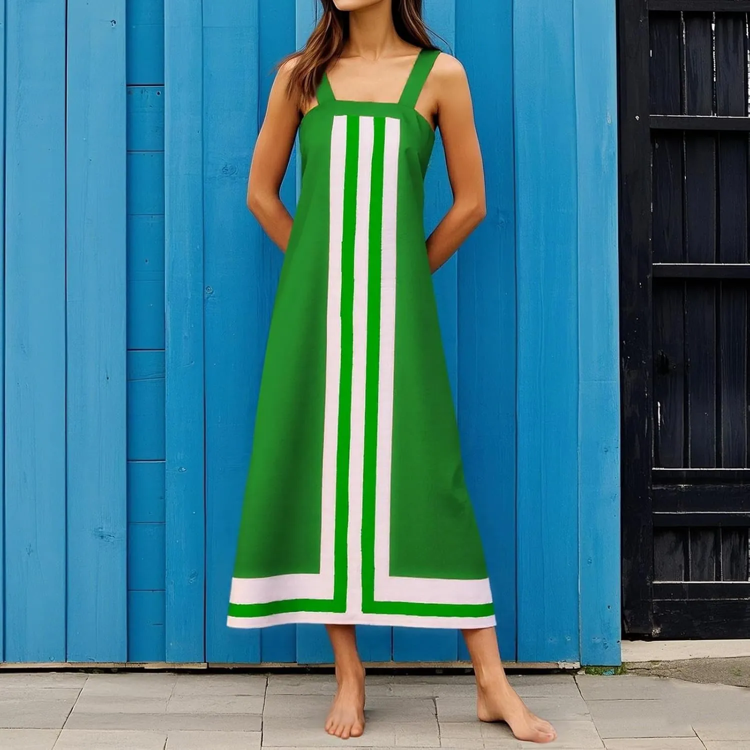 2025 Women Bohemian Floral Dress Summer Casual Color Block Maxi Beach Overall Dress Coverups