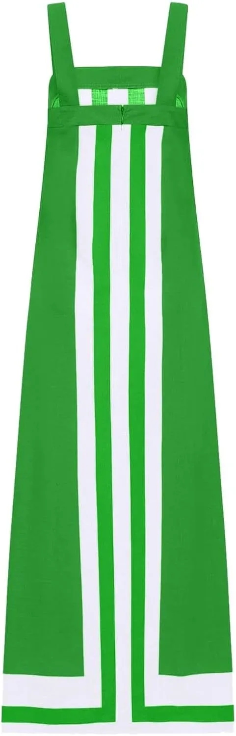 2025 Women Bohemian Floral Dress Summer Casual Color Block Maxi Beach Overall Dress Coverups