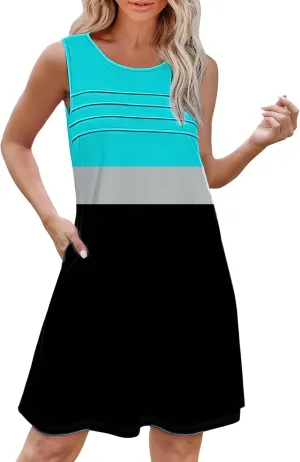 3D Floral Dress for Women Womens with Pockets Summer Casual Tank Dress Sleeveless Midi Beach Dress Sleeveless Shift