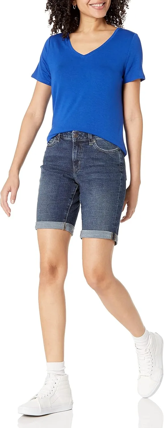 Amazon Essentials Women's Mid-Rise Slim fit Denim Bermuda Shorts with Pockets