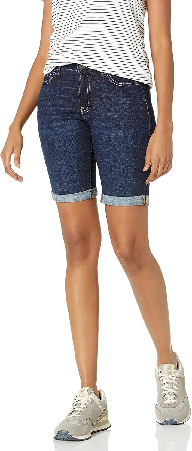 Amazon Essentials Women's Mid-Rise Slim fit Denim Bermuda Shorts with Pockets