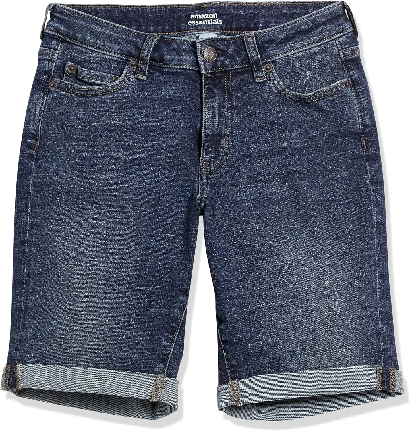 Amazon Essentials Women's Mid-Rise Slim fit Denim Bermuda Shorts with Pockets