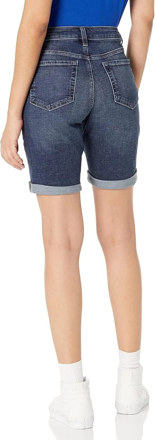 Amazon Essentials Women's Mid-Rise Slim fit Denim Bermuda Shorts with Pockets