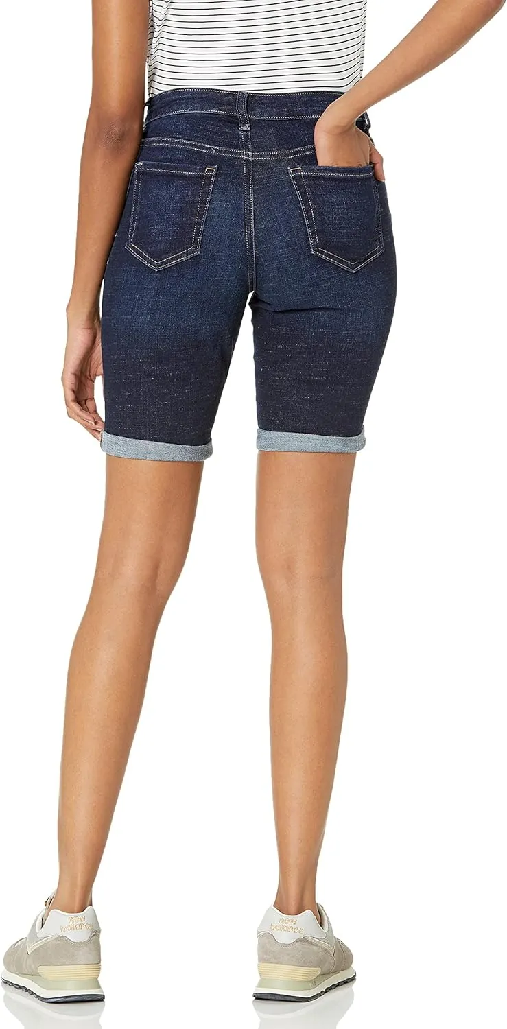 Amazon Essentials Women's Mid-Rise Slim fit Denim Bermuda Shorts with Pockets
