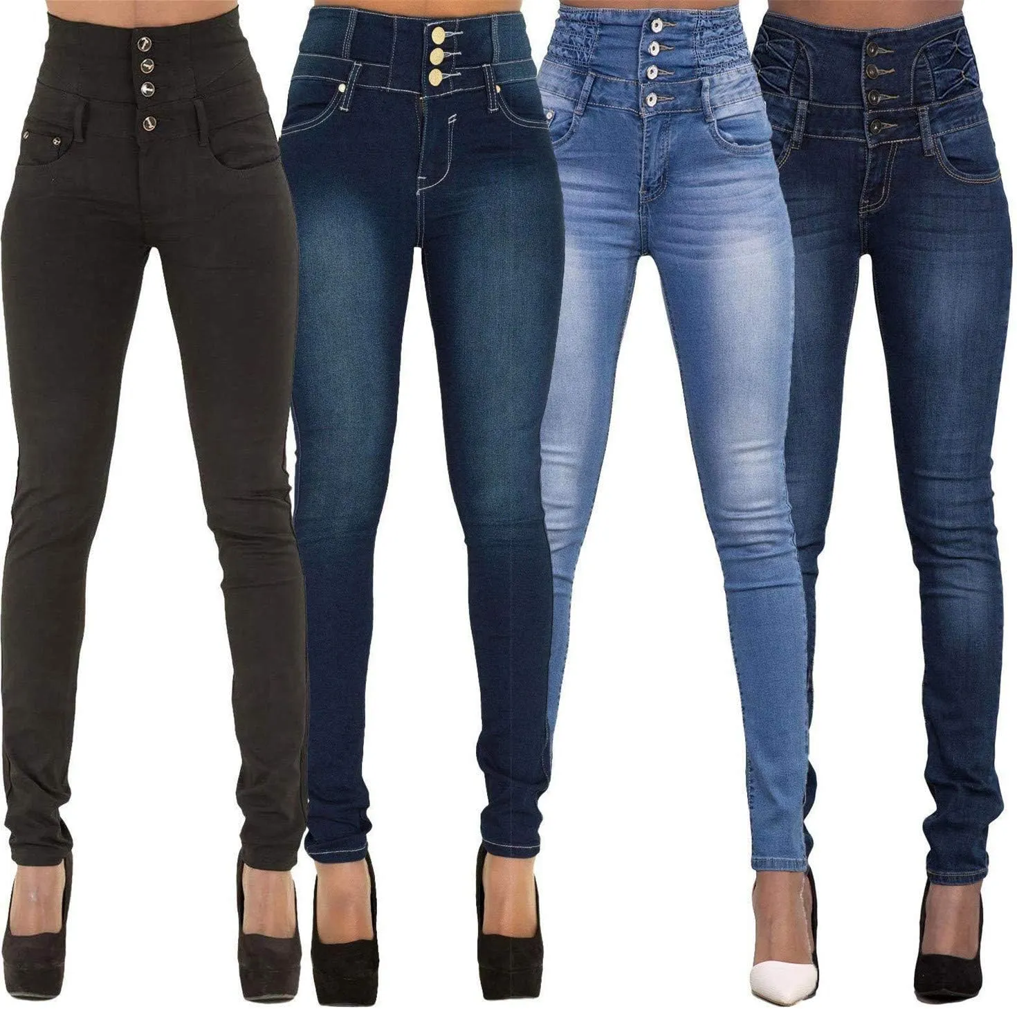 Andongnywell Women's High Waist Skinny Jeans Fashion Stretchy Slimming Pull-On Butt Lifting Denim Pants