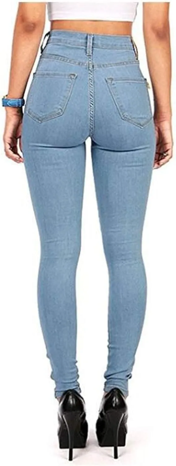 Andongnywell Womens Juniors Classic High Waist Jeans Stretch Skinny Denim Pants Cotton High Rise Push-Up Jean