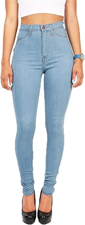 Andongnywell Womens Juniors Classic High Waist Jeans Stretch Skinny Denim Pants Cotton High Rise Push-Up Jean