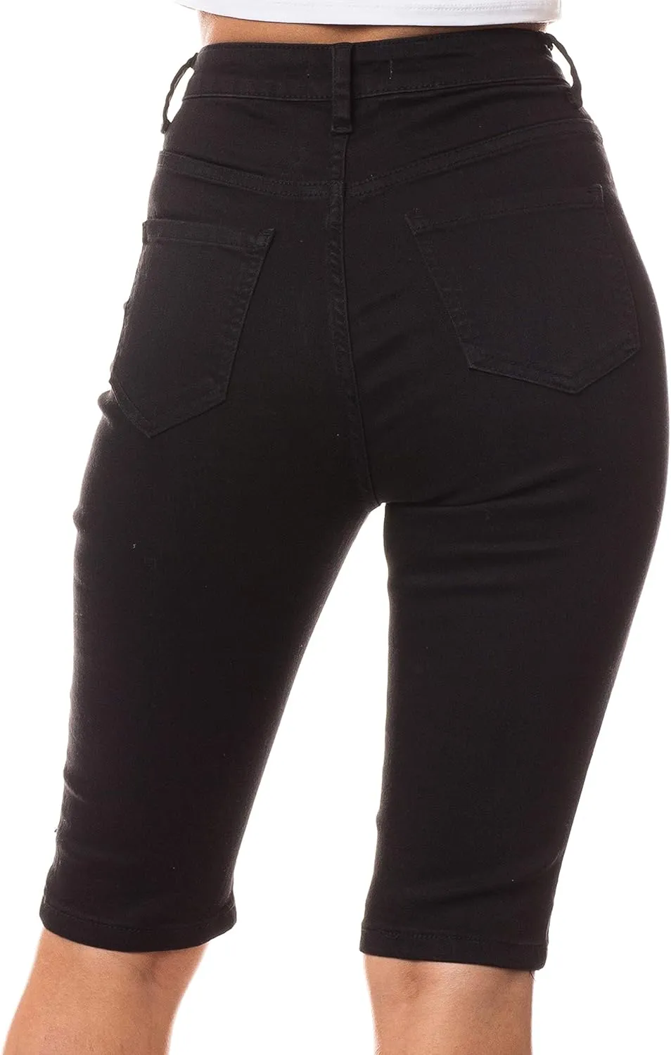 Aphrodite Denim Bermuda Shorts Jeans – Women's Lace Up High Waisted Skinny Fit Fashion Knee Length Cropped Pants