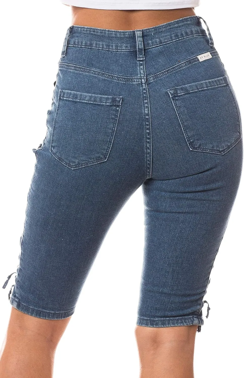 Aphrodite Denim Bermuda Shorts Jeans – Women's Lace Up High Waisted Skinny Fit Fashion Knee Length Cropped Pants