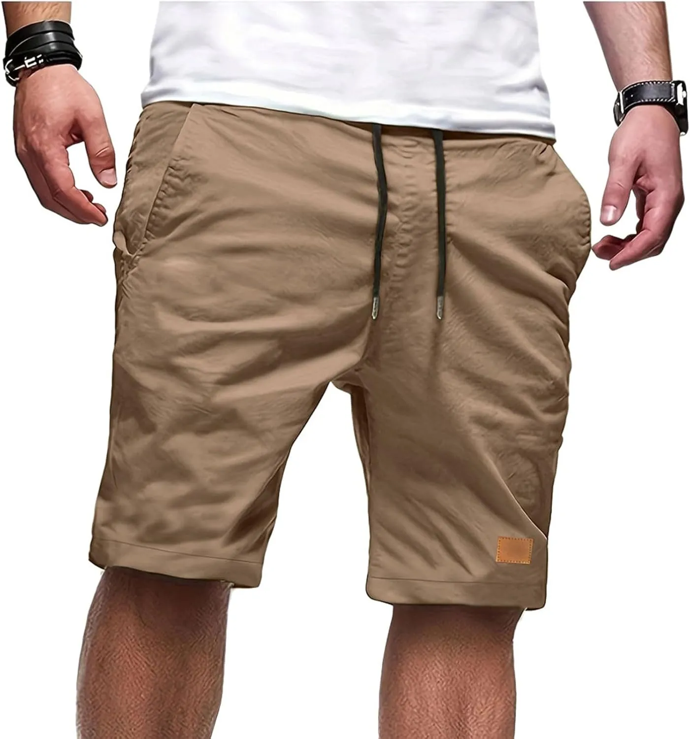 Athletic Shorts for Men Elastic Waist Stretch Casual Summer Shorts Plus Size Baggy Classic Lightweight Chino Beach Pants