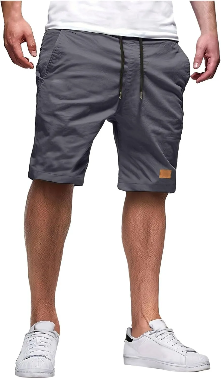Athletic Shorts for Men Elastic Waist Stretch Casual Summer Shorts Plus Size Classic Lightweight Baggy Chino Beach Pants