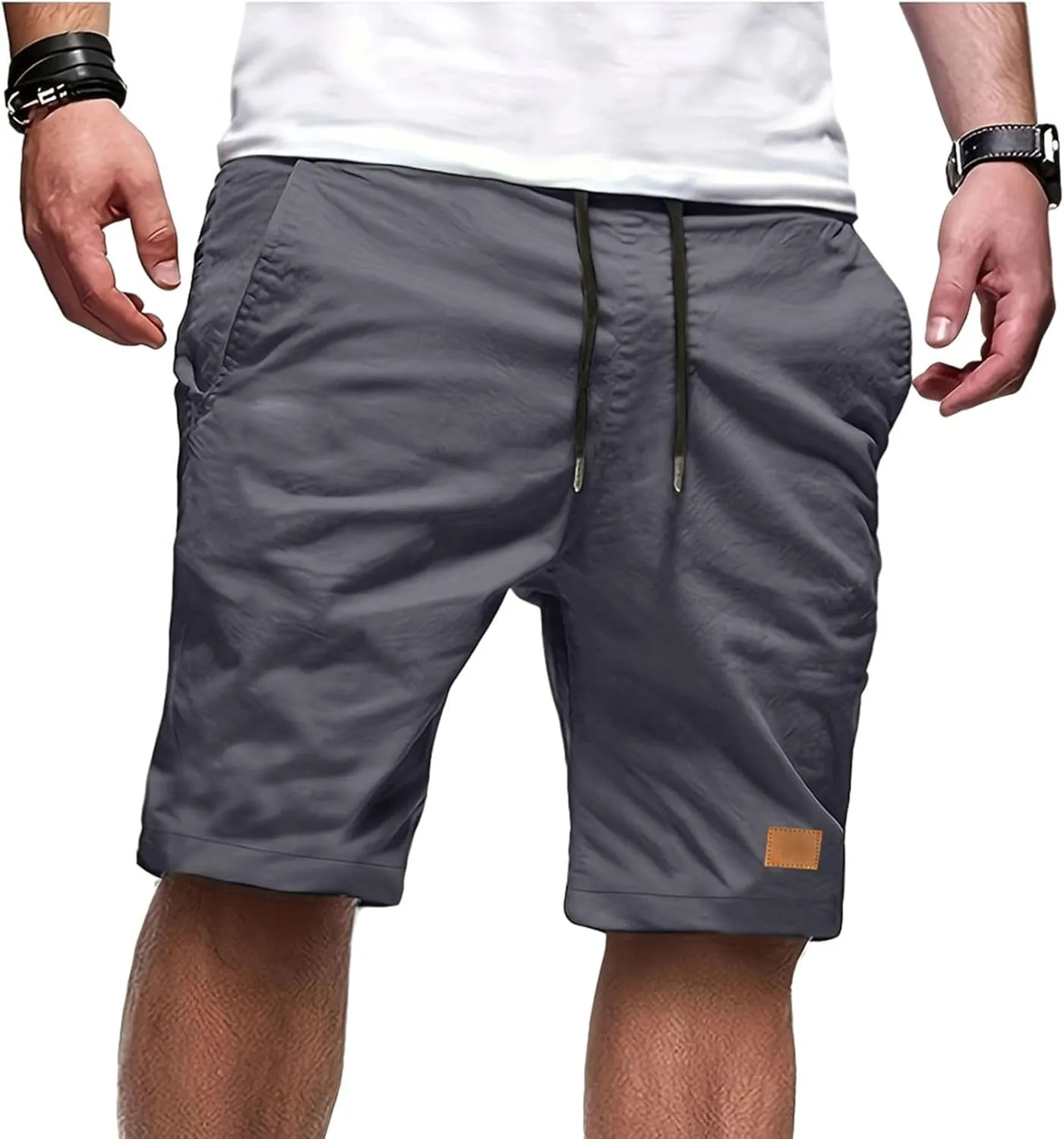 Athletic Shorts for Men Elastic Waist Stretch Casual Summer Shorts Plus Size Classic Lightweight Baggy Chino Beach Pants