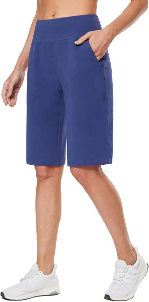 baleaf Womens 12" Long Bermuda Shorts Knee Length Cotton Athletic Shorts Sweat Casual Lounge Walking Summer
