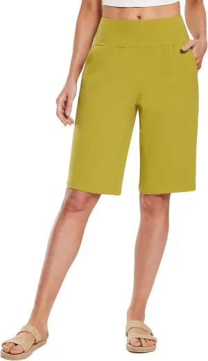 baleaf Womens 12" Long Bermuda Shorts Knee Length Cotton Athletic Shorts Sweat Casual Lounge Walking Summer