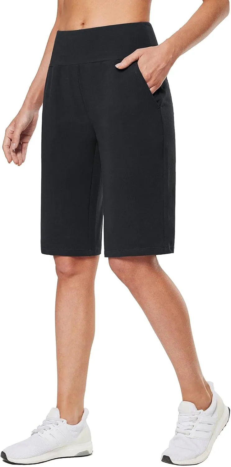 baleaf Womens 12" Long Bermuda Shorts Knee Length Cotton Athletic Shorts Sweat Casual Lounge Walking Summer