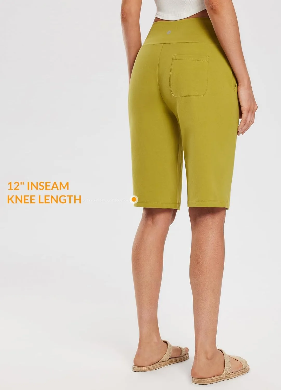 baleaf Womens 12" Long Bermuda Shorts Knee Length Cotton Athletic Shorts Sweat Casual Lounge Walking Summer