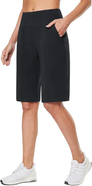 baleaf Womens 12" Long Bermuda Shorts Knee Length Cotton Athletic Shorts Sweat Casual Lounge Walking Summer