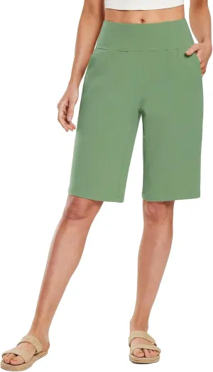 baleaf Womens 12" Long Bermuda Shorts Knee Length Cotton Athletic Shorts Sweat Casual Lounge Walking Summer
