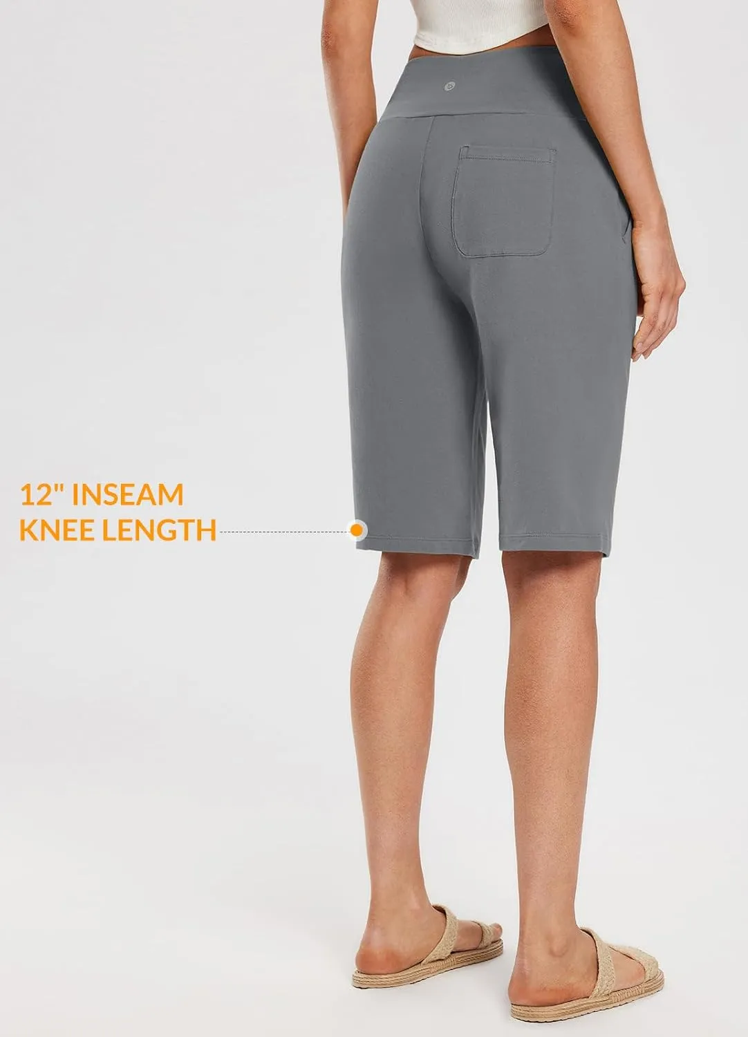 baleaf Womens 12" Long Bermuda Shorts Knee Length Cotton Athletic Shorts Sweat Casual Lounge Walking Summer