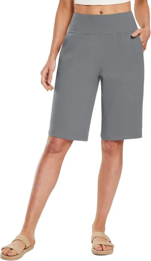 baleaf Womens 12" Long Bermuda Shorts Knee Length Cotton Athletic Shorts Sweat Casual Lounge Walking Summer