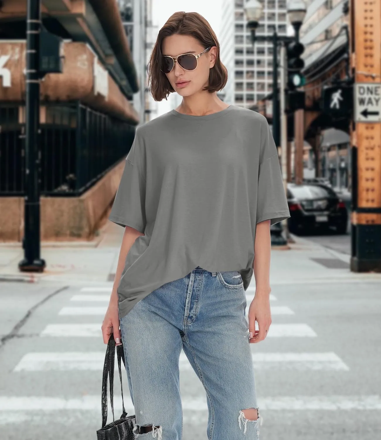 BAMBOO COOL Womens Oversized T Shirts Short Sleeve Tees Loose Fit Tops for Ladies Trendy Clothes