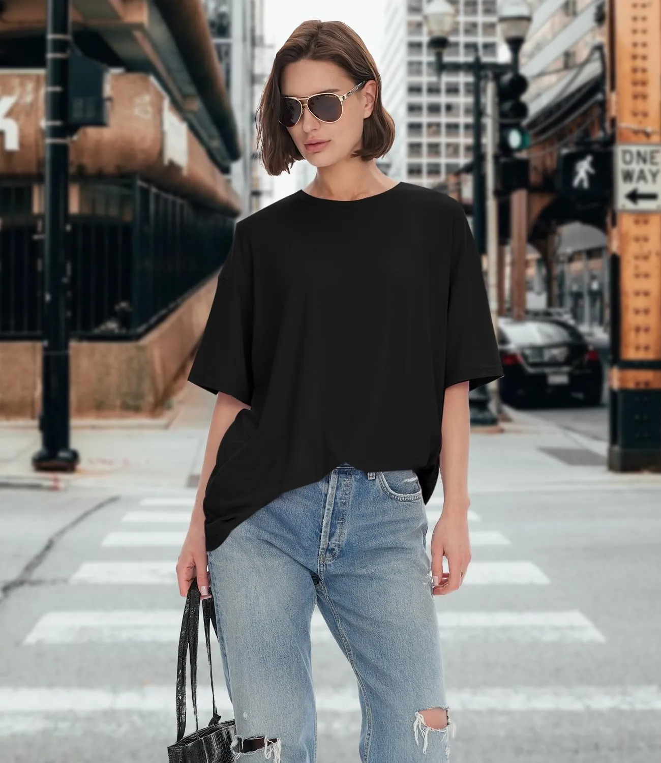 BAMBOO COOL Womens Oversized T Shirts Short Sleeve Tees Loose Fit Tops for Ladies Trendy Clothes