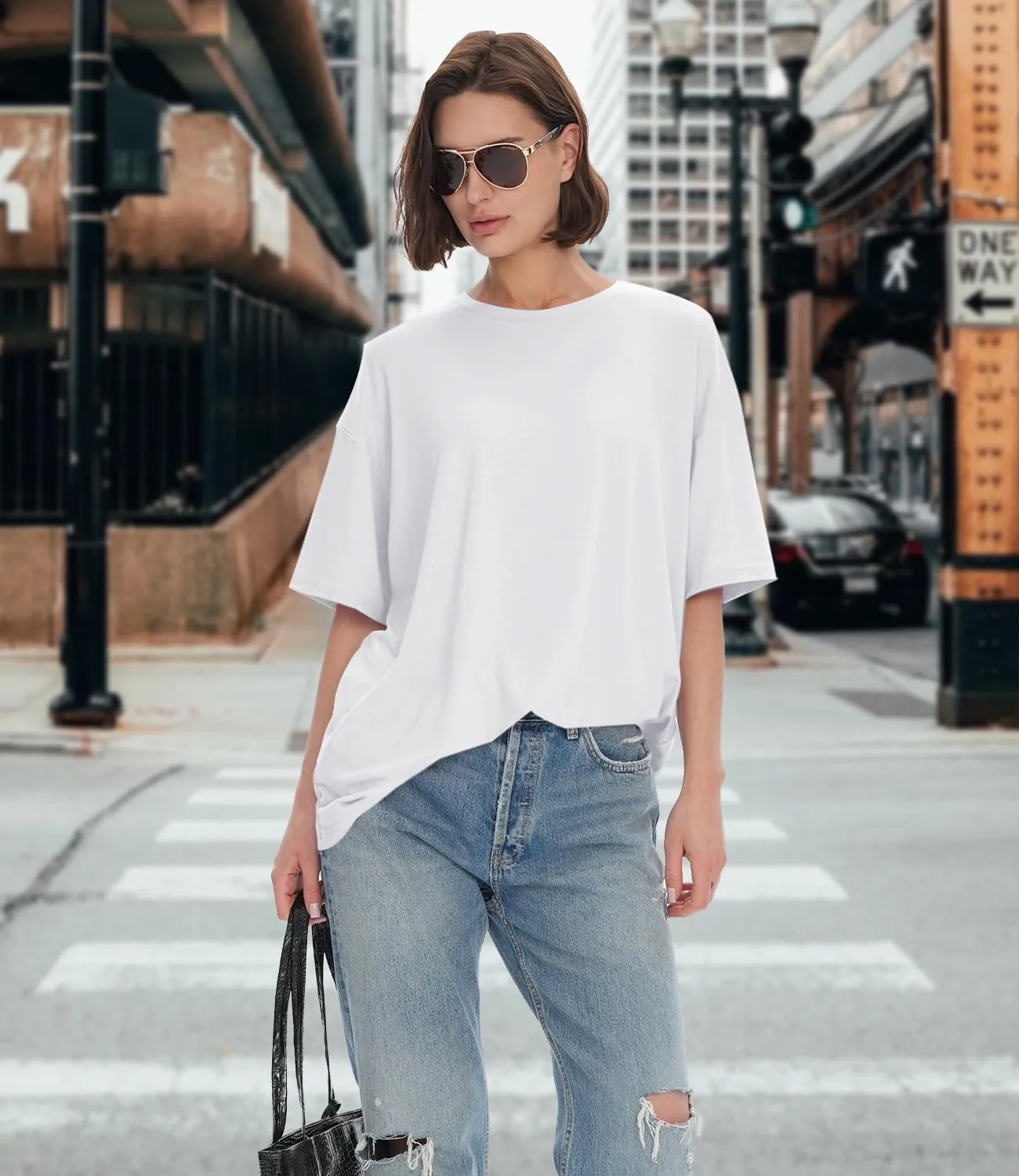 BAMBOO COOL Womens Oversized T Shirts Short Sleeve Tees Loose Fit Tops for Ladies Trendy Clothes