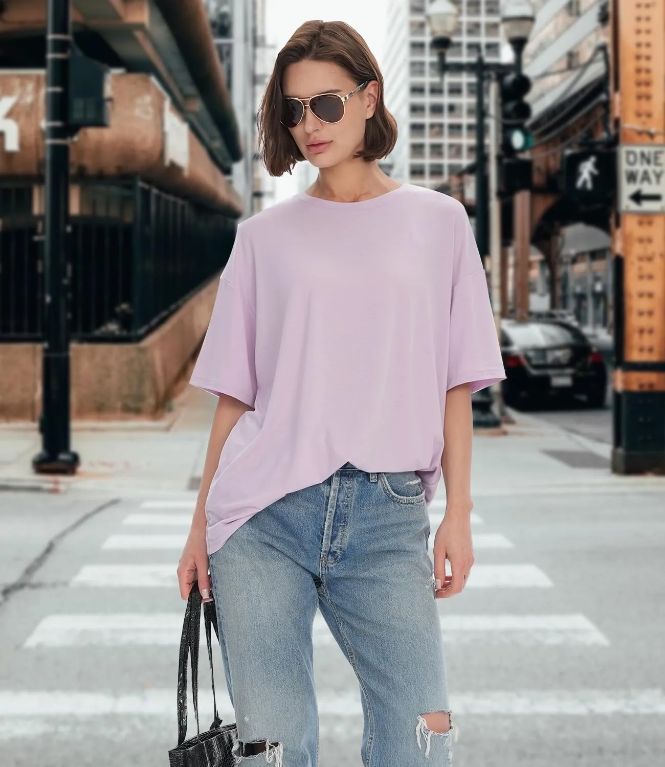 BAMBOO COOL Womens Oversized T Shirts Short Sleeve Tees Loose Fit Tops for Ladies Trendy Clothes