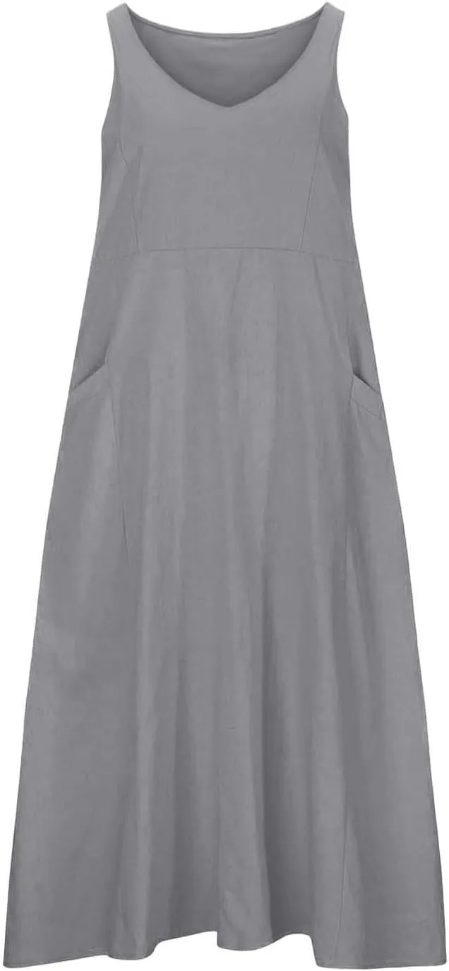 Beach Dresses for Women 2025 Color Pocket V Neck Sleeveless Casual Dress A Line Swing Casual Party Cocktail Dresses