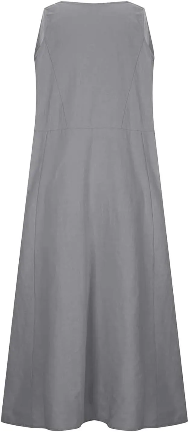 Beach Dresses for Women 2025 Color Pocket V Neck Sleeveless Casual Dress A Line Swing Casual Party Cocktail Dresses