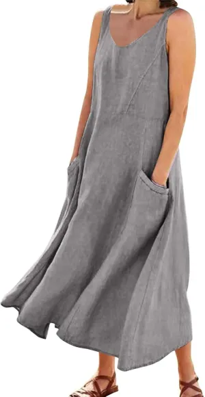 Beach Dresses for Women 2025 Color Pocket V Neck Sleeveless Casual Dress A Line Swing Casual Party Cocktail Dresses