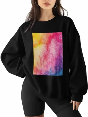 BEMIGO Womens Crewneck Sweatshirt Tie Dye Oversized Sweatshirt Watercolor Casual Basic Graphic Tops