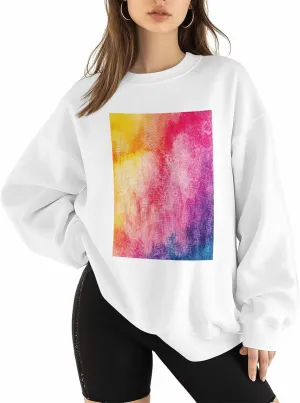 BEMIGO Womens Crewneck Sweatshirt Tie Dye Oversized Sweatshirt Watercolor Casual Basic Graphic Tops
