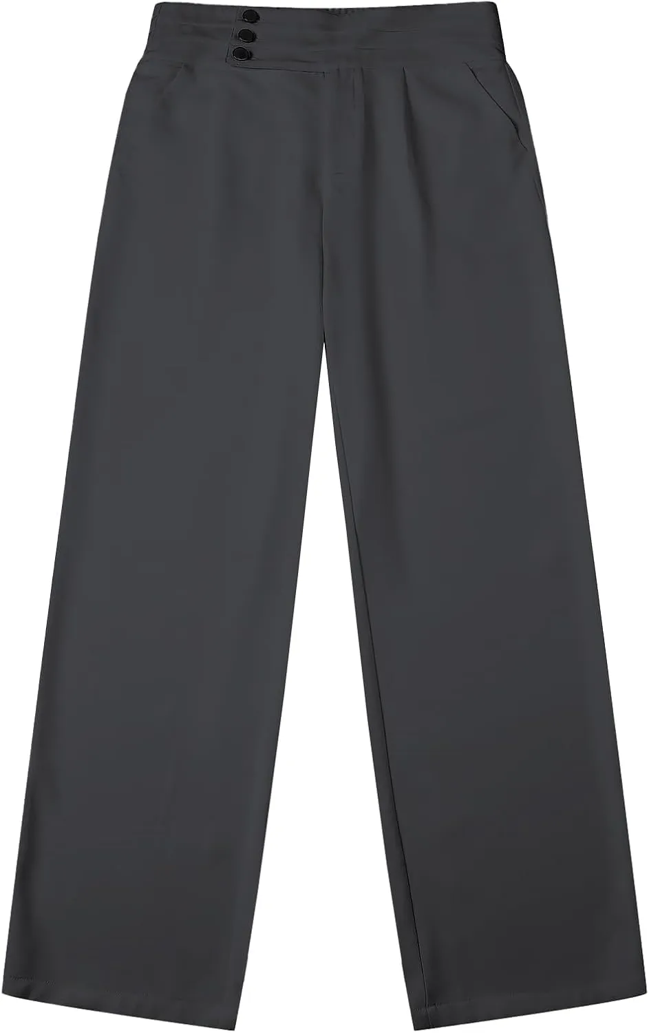 Betusline Women's High Waist Dress Pants Business Side Button Work Wide Leg Pants Straight Leg Trousers, X-Small-XX-Large