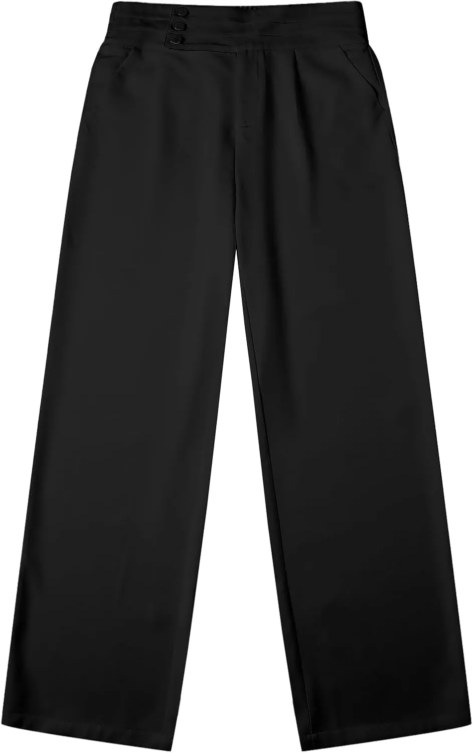 Betusline Women's High Waist Dress Pants Business Side Button Work Wide Leg Pants Straight Leg Trousers, X-Small-XX-Large