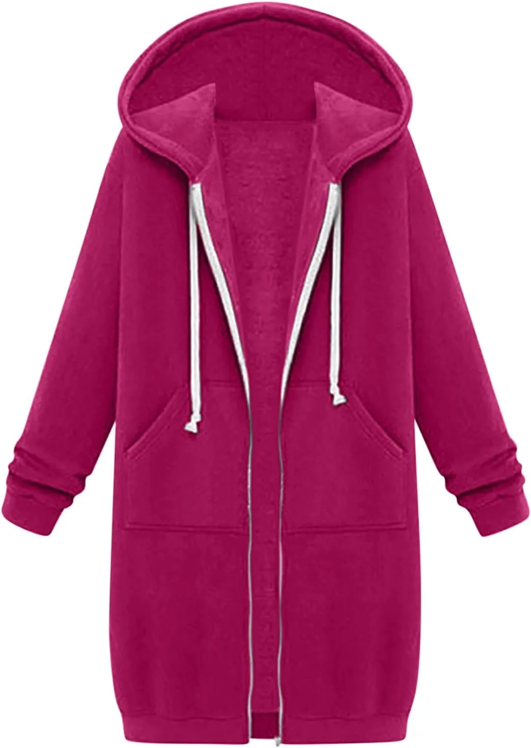 Binmer Women Casual Zip up Fleece Hoodies Plus Size Knee Length Tunic Sweatshirts Long Sleeve Fall Hooded Jacket with Pocket