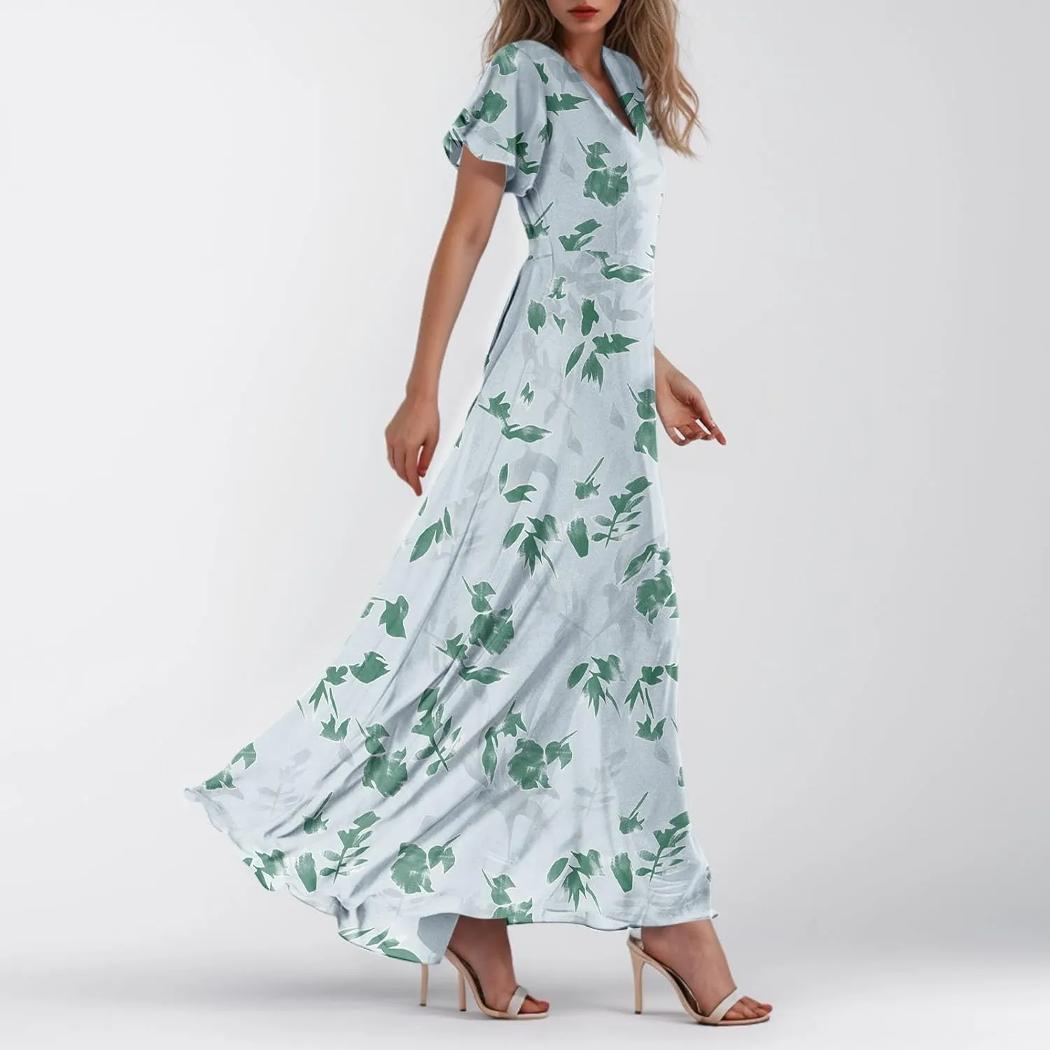 Boho Dresses for Women 2025 Maxi Dress Formal Summer Smocked Floral Dress Plus Size Ruffle Sleeve Chiffon Dresses