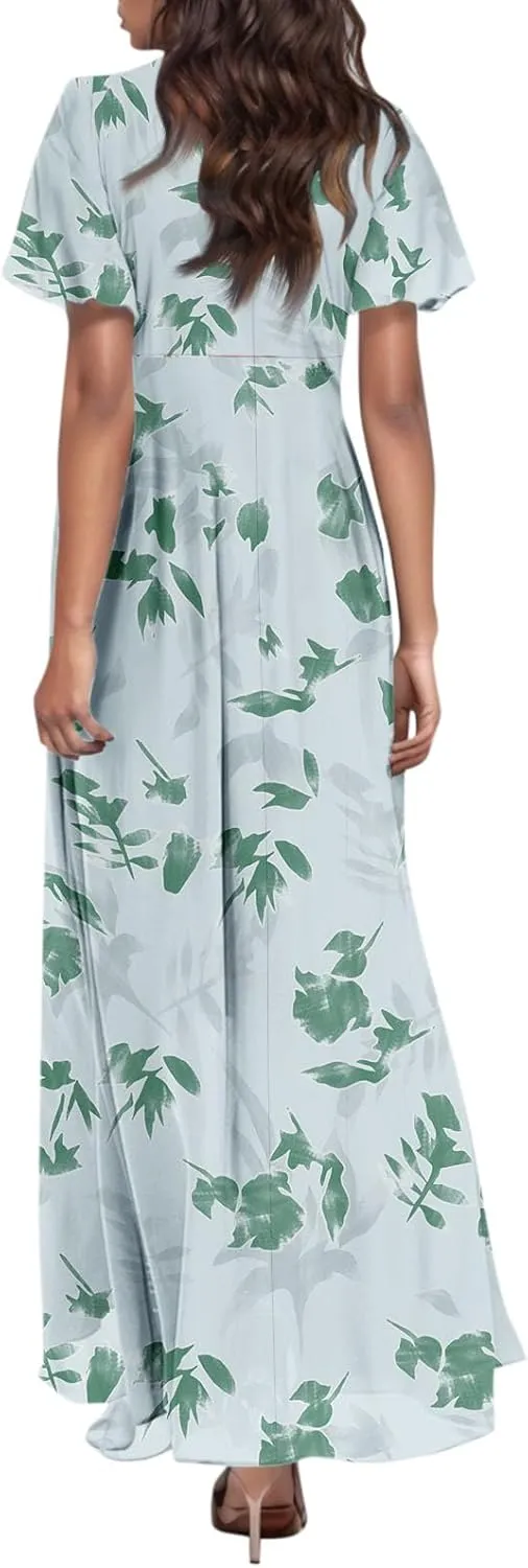 Boho Dresses for Women 2025 Maxi Dress Formal Summer Smocked Floral Dress Plus Size Ruffle Sleeve Chiffon Dresses
