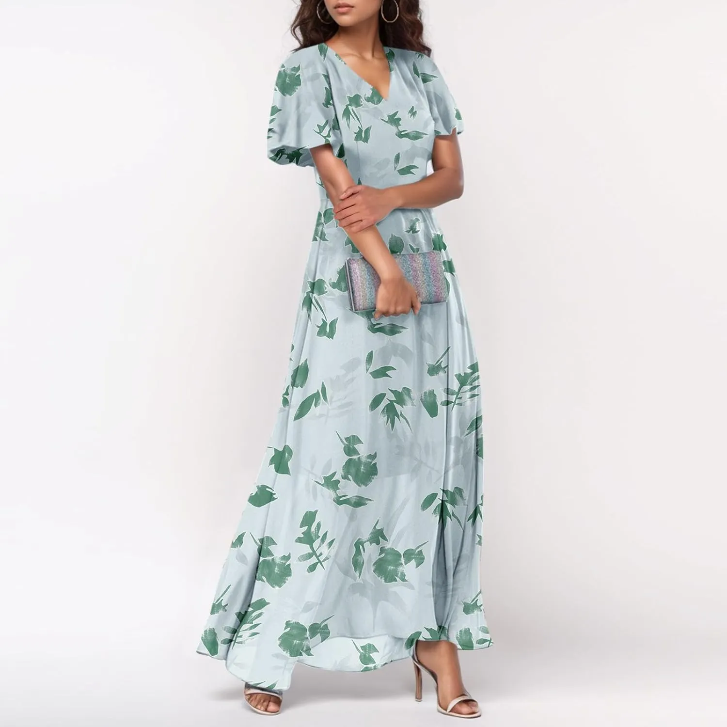Boho Dresses for Women 2025 Maxi Dress Formal Summer Smocked Floral Dress Plus Size Ruffle Sleeve Chiffon Dresses