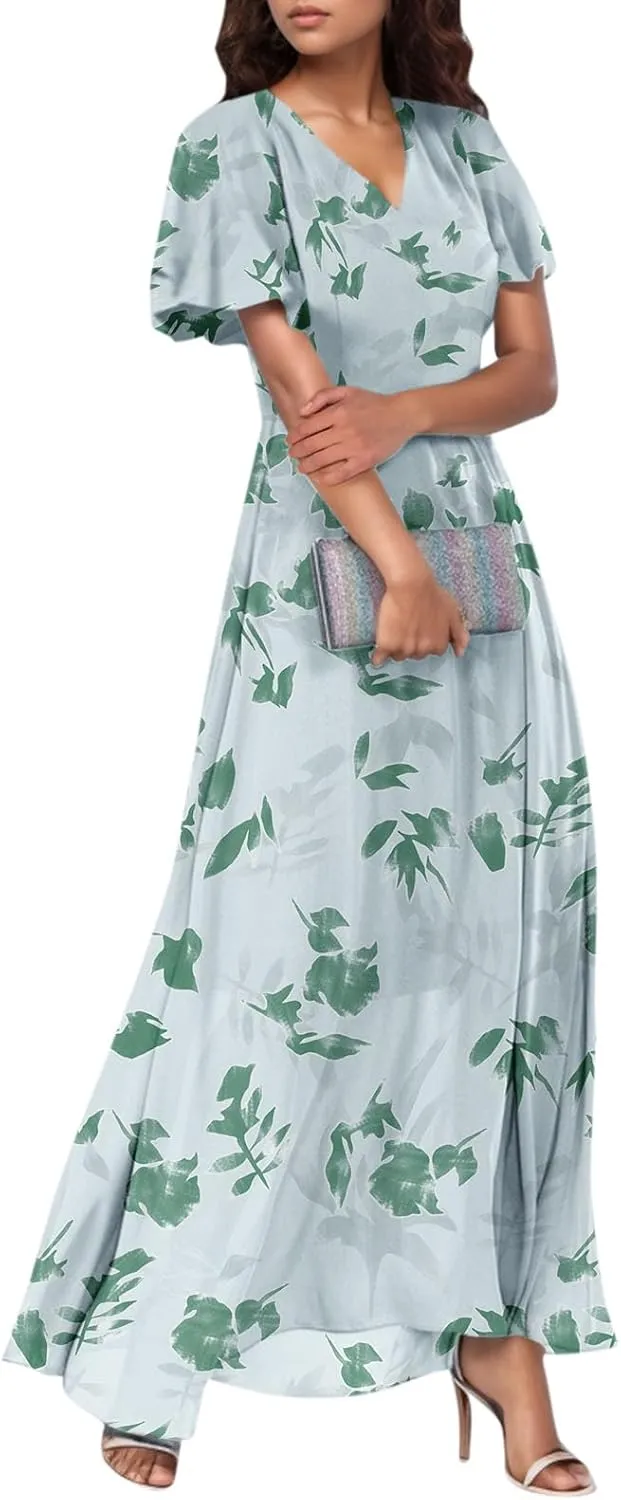 Boho Dresses for Women 2025 Maxi Dress Formal Summer Smocked Floral Dress Plus Size Ruffle Sleeve Chiffon Dresses