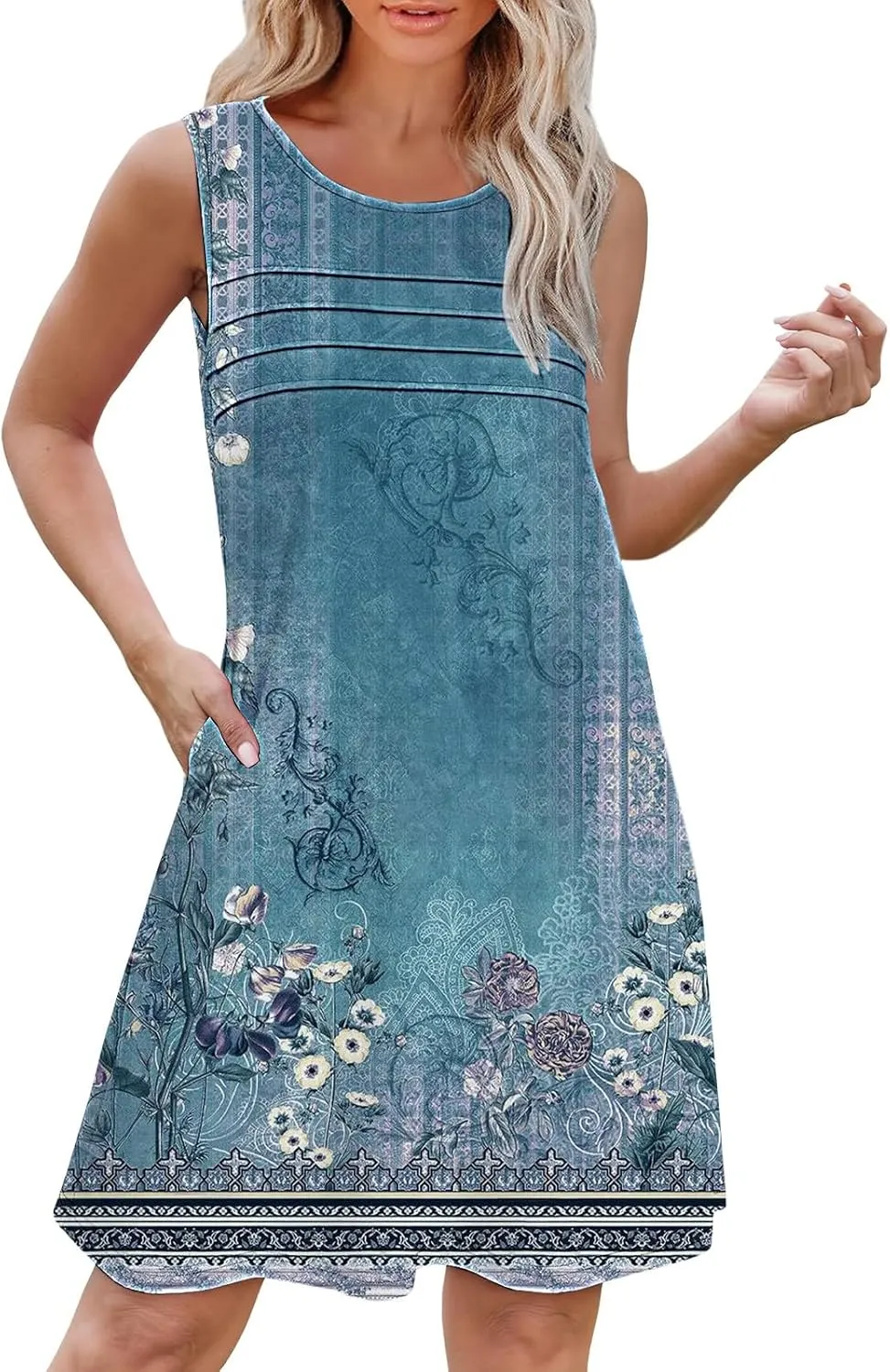 Boho Dresses for Women 2025 Womens with Pockets Summer Casual Tank Dress Sleeveless Midi Beach Dress Womens Cotton