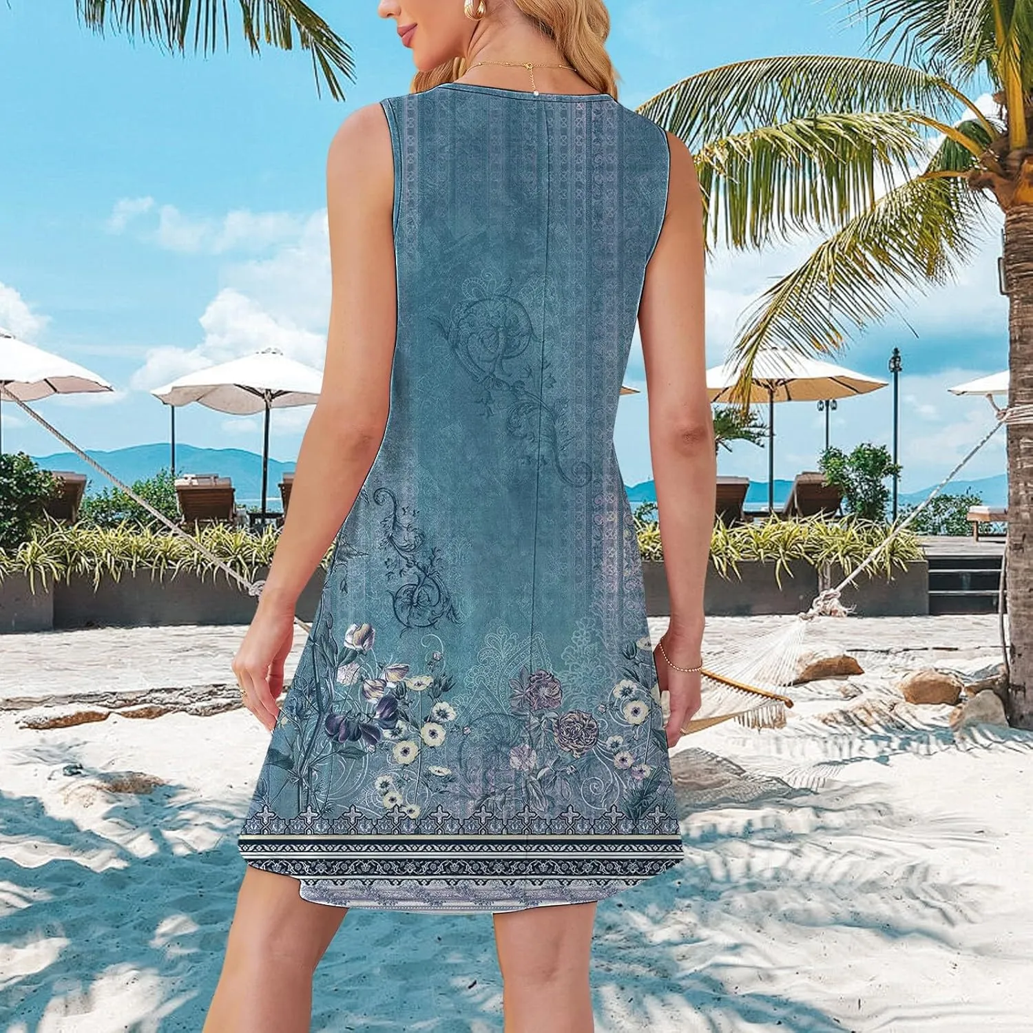 Boho Dresses for Women 2025 Womens with Pockets Summer Casual Tank Dress Sleeveless Midi Beach Dress Womens Cotton