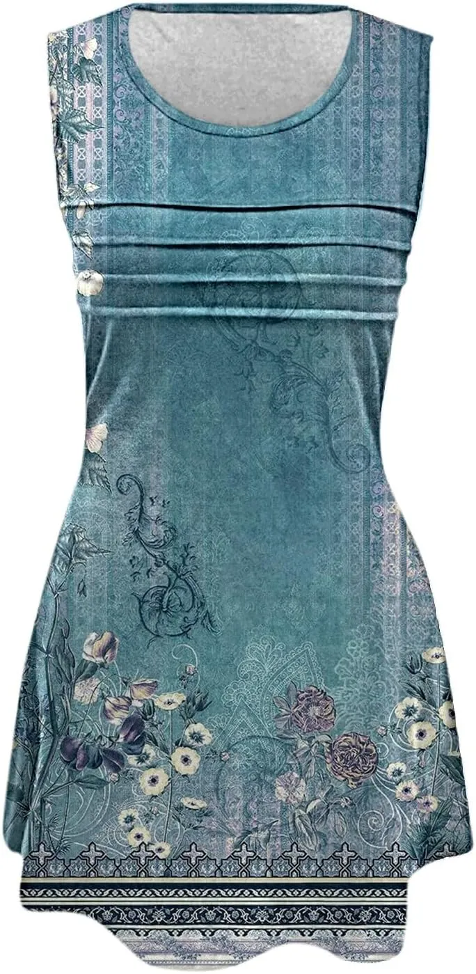 Boho Dresses for Women 2025 Womens with Pockets Summer Casual Tank Dress Sleeveless Midi Beach Dress Womens Cotton