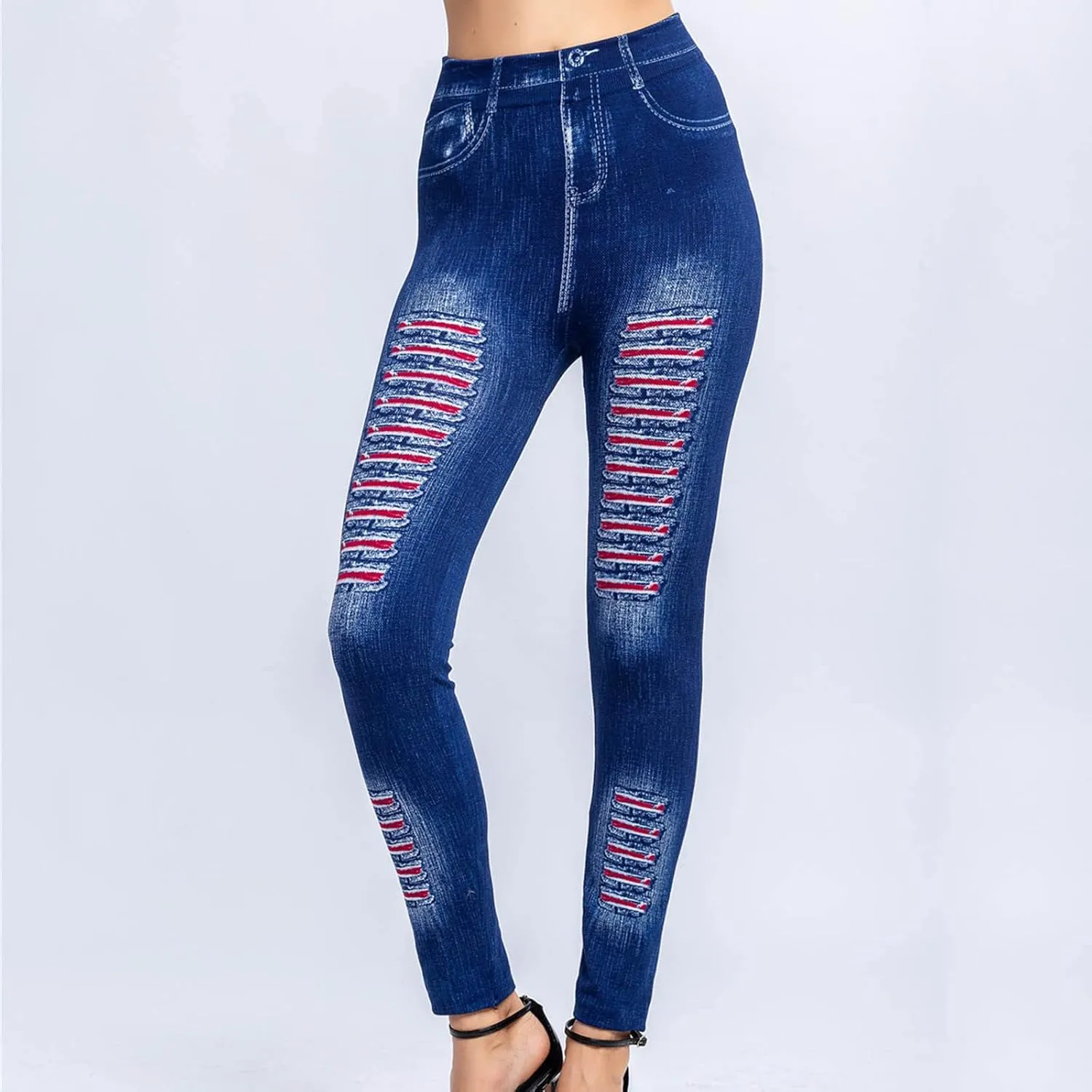 Borniu Women's Denim Legging Hight Waisted Stretch Ripped Skinny Jeans Slim Fit Pencil Pants Distressed Denim Pants