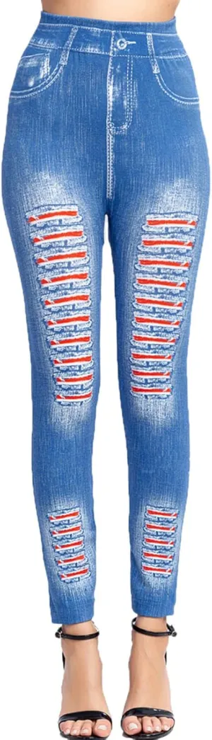 Borniu Women's Denim Legging Hight Waisted Stretch Ripped Skinny Jeans Slim Fit Pencil Pants Distressed Denim Pants