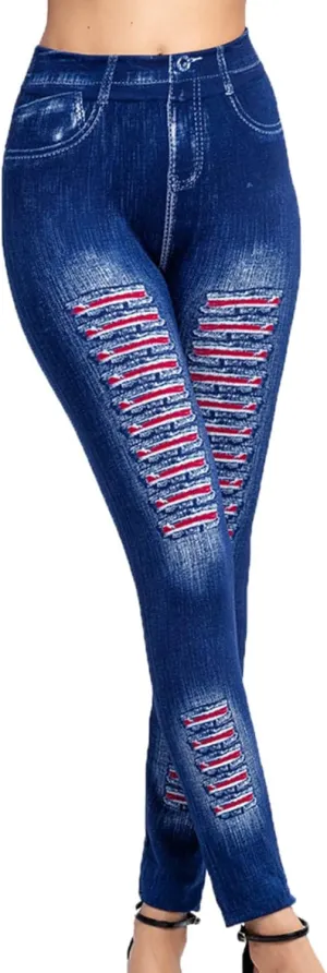 Borniu Women's Denim Legging Hight Waisted Stretch Ripped Skinny Jeans Slim Fit Pencil Pants Distressed Denim Pants