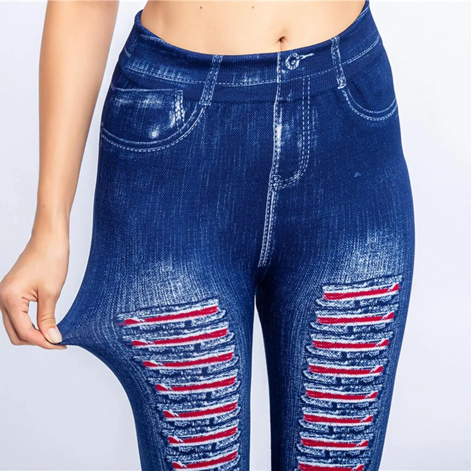 Borniu Women's Denim Legging Hight Waisted Stretch Ripped Skinny Jeans Slim Fit Pencil Pants Distressed Denim Pants