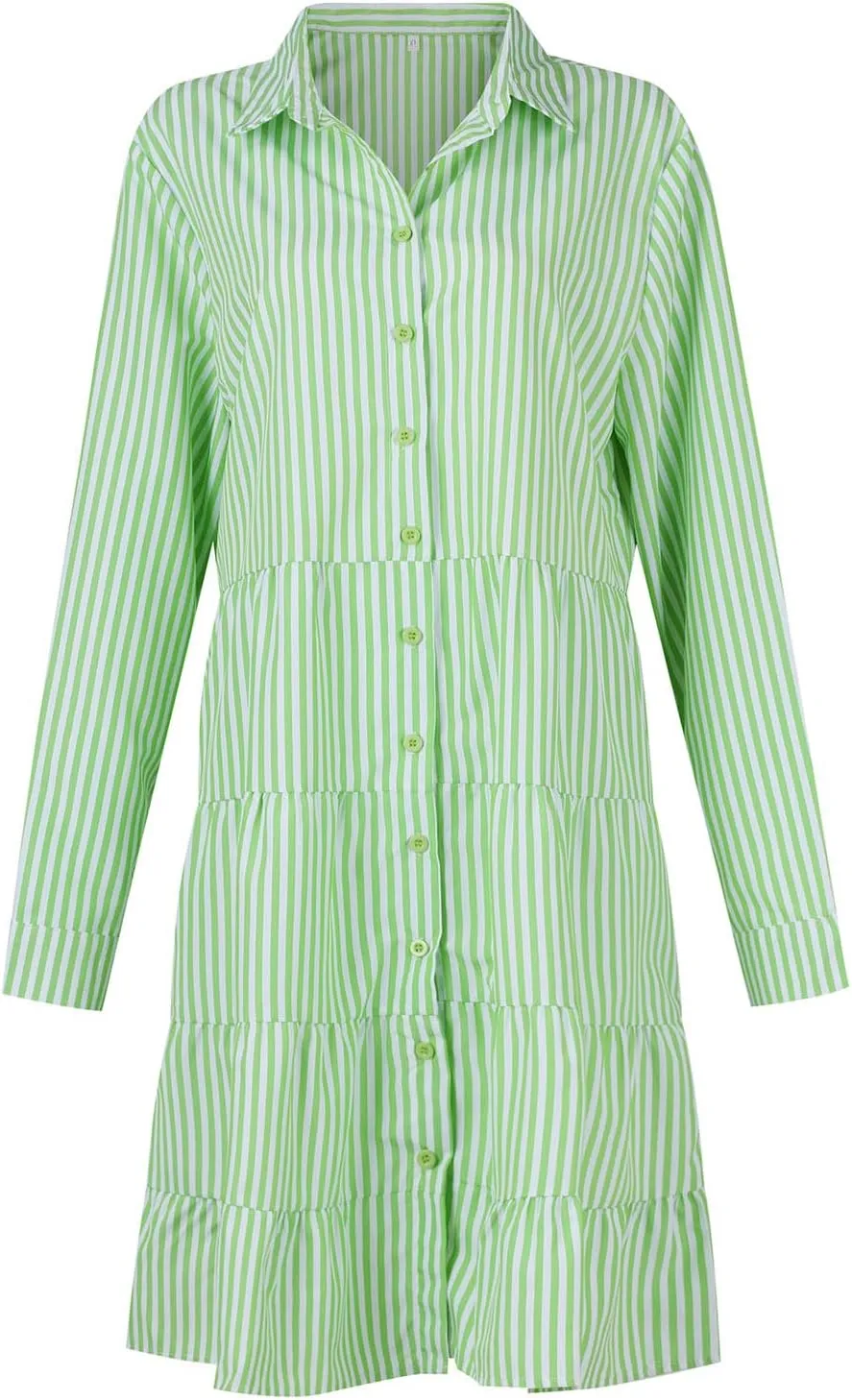 Button Down Dress for Women Summer Casual Striped Long Sleeve V Neck Lapel Dresses Loose Ruched Party Midi Dress 2025
