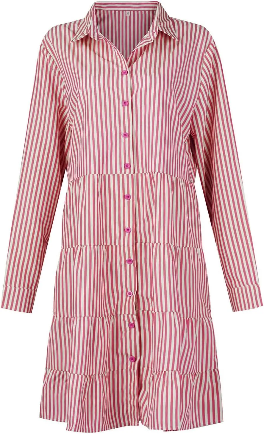 Button Down Dress for Women Summer Casual Striped Long Sleeve V Neck Lapel Dresses Loose Ruched Party Midi Dress 2025