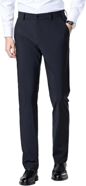 Caloset Cargo Stretch Pants Mens Slim Fit Ice Silk Stretch Expandable Waist Dress Pant Business Casual Golf Formal Wear